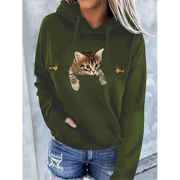 Autumn And Winter New Long-sleeve Animal Print Hoodie Coat For Women