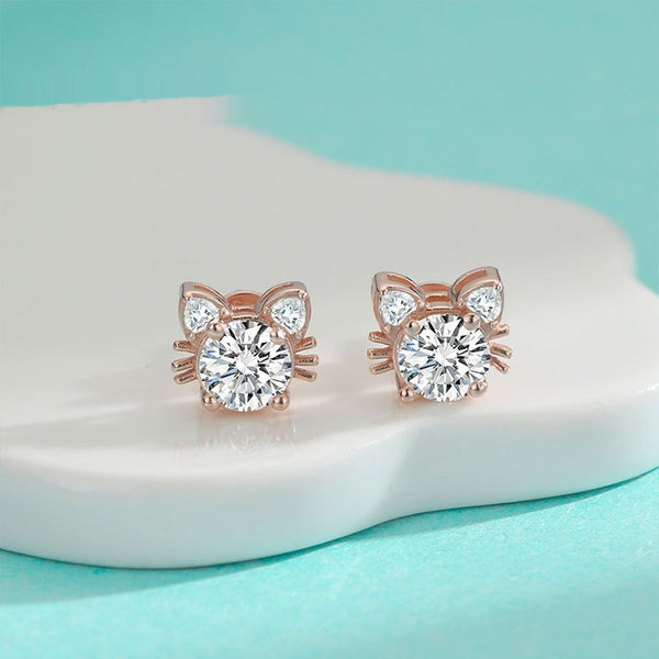 Women's Fashion Sterling Silver Moissanite Cat Stud Earrings