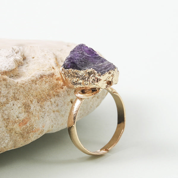 Natural Crystal Ring Rough Stone Gold-plated Open