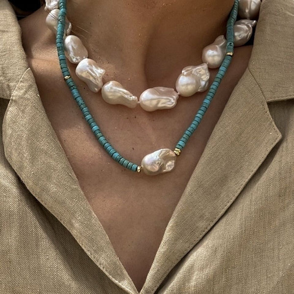 Design Natural Baroque Pearl Natural Turquoise Necklace
