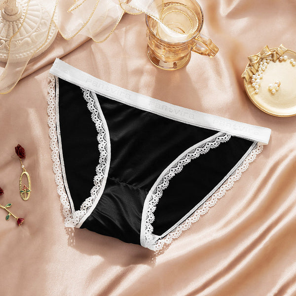Ultra-thin Ice Silk Briefs Lace Edge Fashion Letter Belt Wisps Empty Women