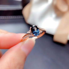 Natural London Blue Topaz Open Ring For Women Delicate Mosaic