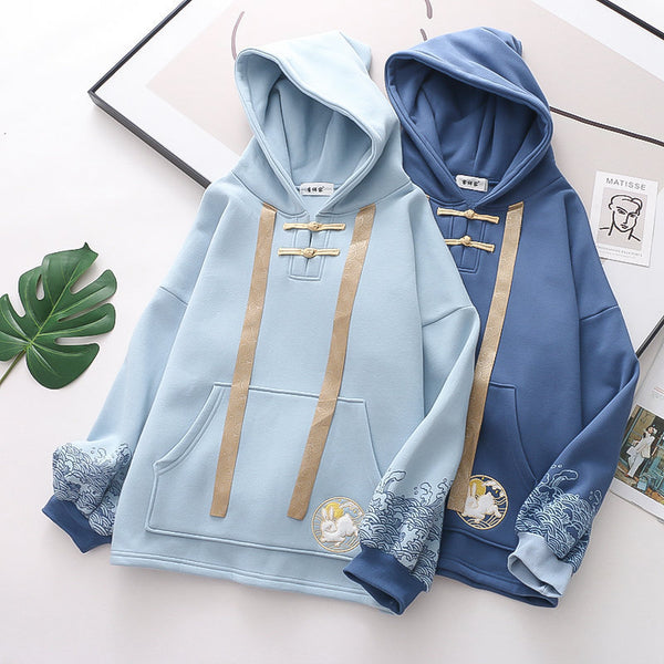 Women's Fashion Wave Print Fleece Hoodie