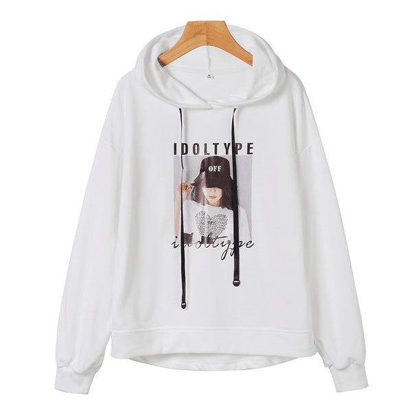 Printed loose - fitting hoodie