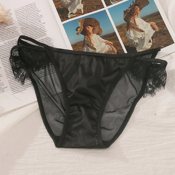 Lace Satin Women's Panties With Lashes