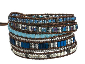 Weaving And Layering Black Gallstones Hand Wrapped Bracelet