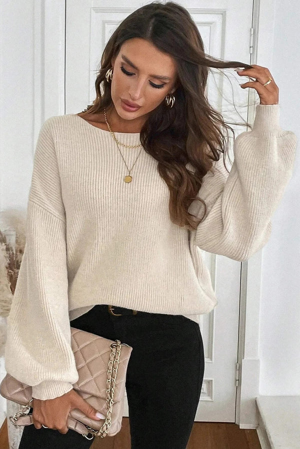 Women's Knitted Backless Bow Drop-shoulder Sweater