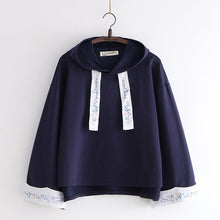 Embroidery Hooded Solid Color Hoodie For Women