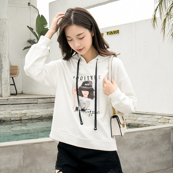 Printed loose - fitting hoodie