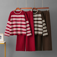 Casual Striped Loose Sweater Wide Leg Pants Two-piece Set