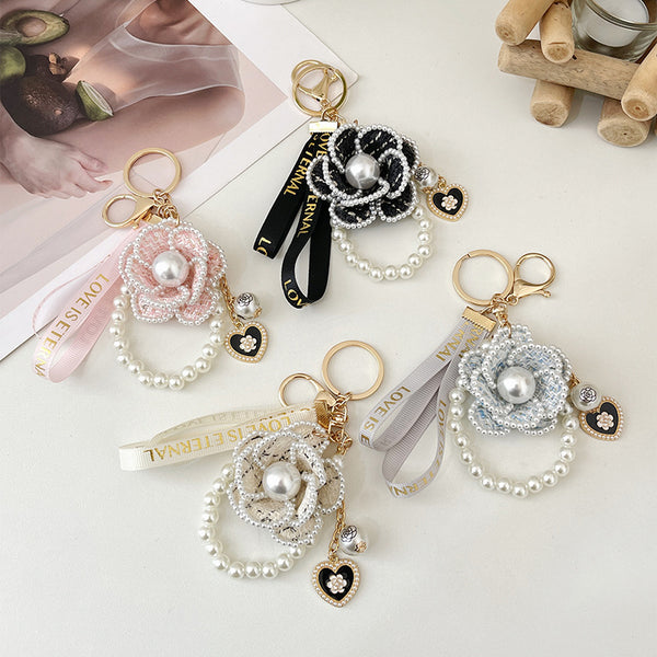 Camellia Key Chain Ribbon Pearl