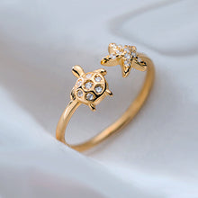 Graceful Mori Inlaid Zircon Cute Animal Turtle Starfish Ring For Women