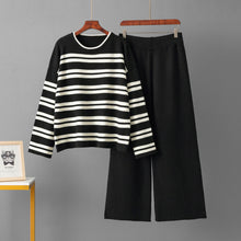 Casual Striped Loose Sweater Wide Leg Pants Two-piece Set