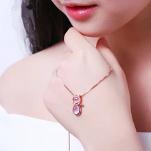 Korean Necklace Rose Gold Plated Natural Ross Quartz Pink Crystal Cat Women's Clavicle Chain