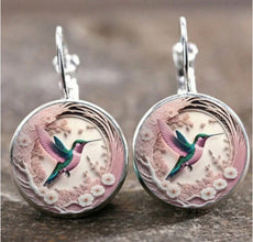 Flying Hummingbird Time Stone Glass Fashion Ear Jewelry