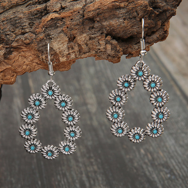 Retro Natural Stone Fashion Turquoise Long Earrings