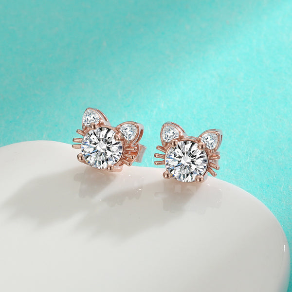 Women's Fashion Sterling Silver Moissanite Cat Stud Earrings