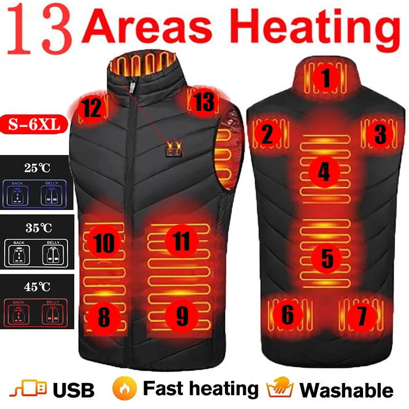 17 Areas Electric Heated Vest Usb  Heating