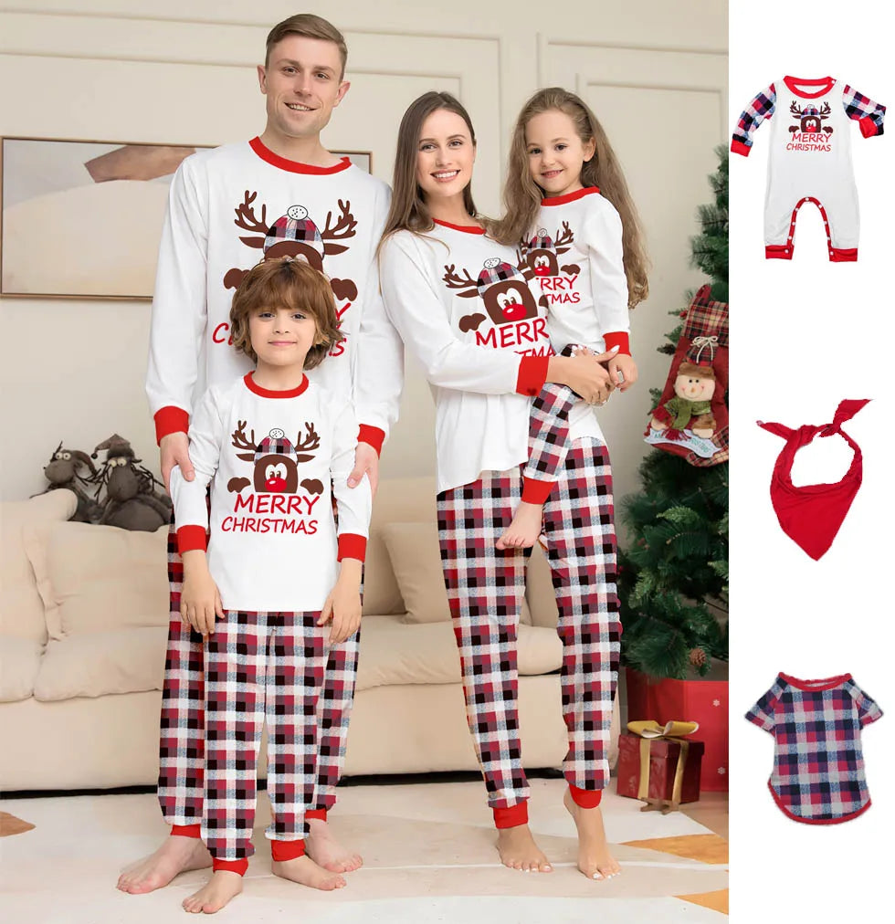 2024 Winter Couples Christmas Pajamas For Family Matching Outfits Mother Kids Clothes Christmas Deer Pajamas Family Clothing Set