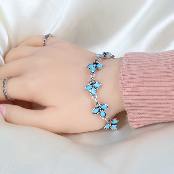 Vintage Gothic Three-color Gem Silver-plated Diamond Three-leaf Women's Bracelet