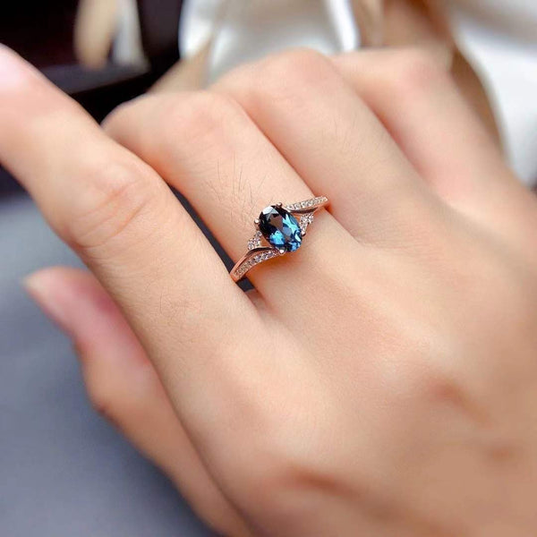 Natural London Blue Topaz Open Ring For Women Delicate Mosaic