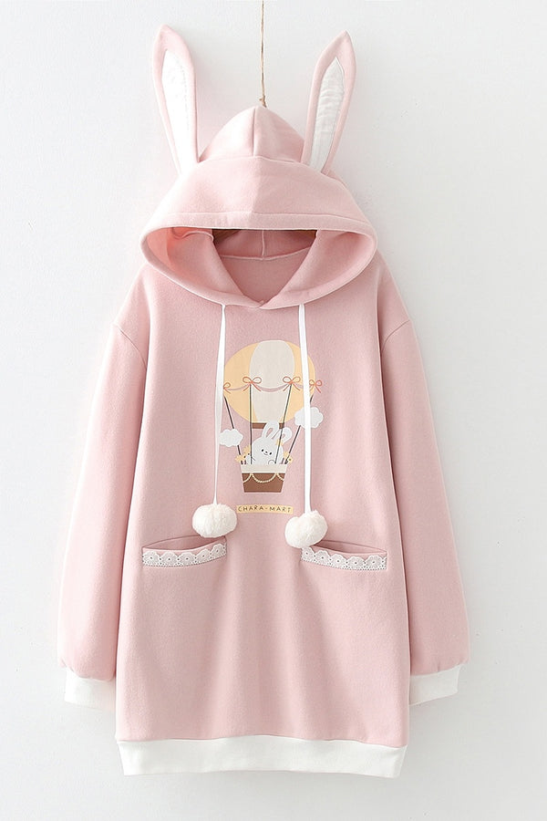 Hoodie Dress Women Kawaii Cartoon Graphic Fleece Long Sleeve