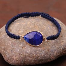 Woven Bracelet Drop Shape Green Gold Stone Bracelet Carrying Strap