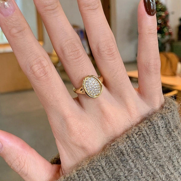 Antique Oval Full Diamond Ring Light Luxury Minority