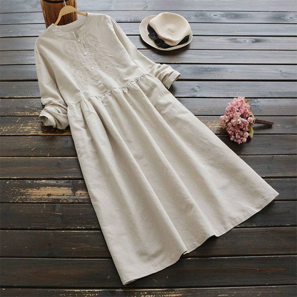 Autumn Embroidery Long Shirt Dress Vintage Casual - Bay Buy Shopping