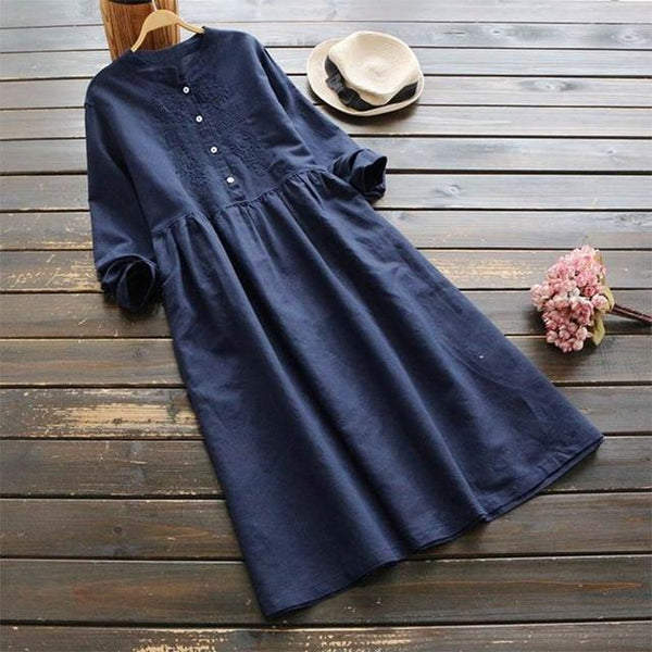 Autumn Embroidery Long Shirt Dress Vintage Casual - Bay Buy Shopping
