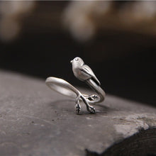 Artistic Vintage Thai Silver Bird Leaves S925 Sterling Silver Ring