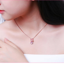 Korean Necklace Rose Gold Plated Natural Ross Quartz Pink Crystal Cat Women's Clavicle Chain