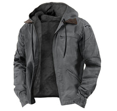 Winter Hooded Coat With Pockets Fashion Warm Fleece Zip-up Jacket Casual Outwear Men's Clothing