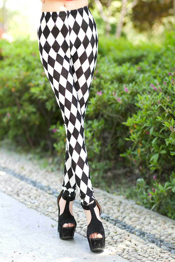 Black And White Square Diamond Check Cropped Trousers - Bay Buy Shopping