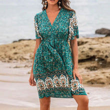 Bohemian Rayon Positioning Flower Green Dress - Bay Buy Shopping
