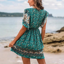 Bohemian Rayon Positioning Flower Green Dress - Bay Buy Shopping