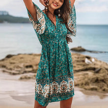 Bohemian Rayon Positioning Flower Green Dress - Bay Buy Shopping