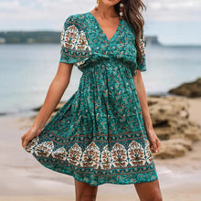 Bohemian Rayon Positioning Flower Green Dress - Bay Buy Shopping