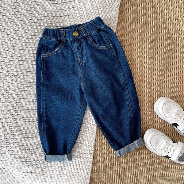 Boys' Blue Solid Color Crimped Trousers - Bay Buy Shopping