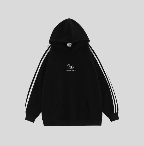 Striped Sweater Heavy Fleece-lined Hoodie