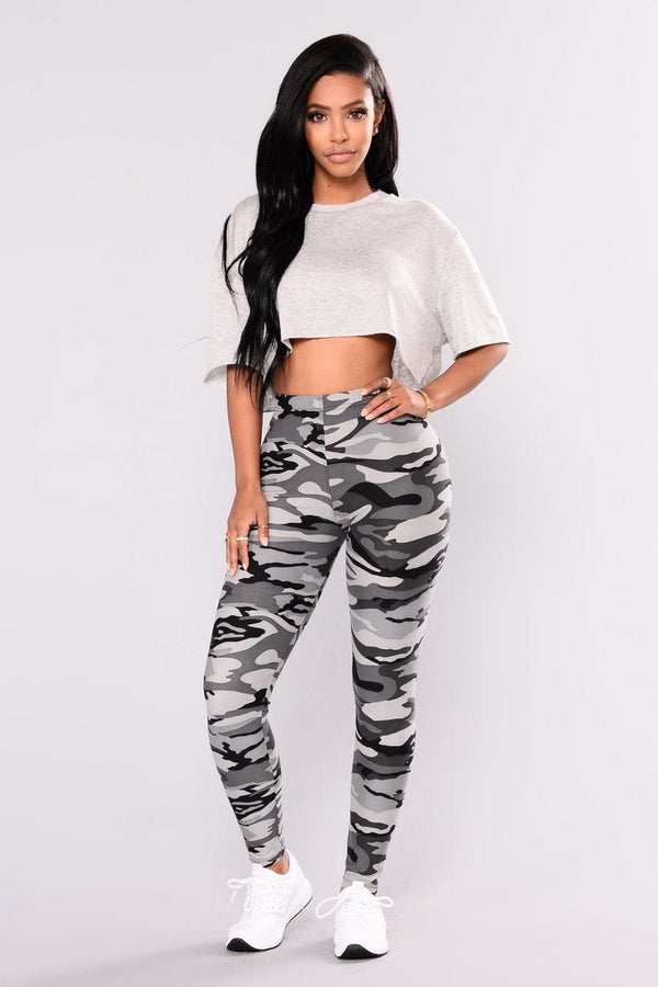 Camouflage Printed Grey Casual Legging Pants - Bay Buy Shopping