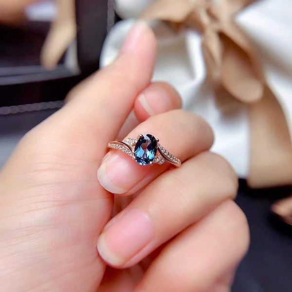 Natural London Blue Topaz Open Ring For Women Delicate Mosaic