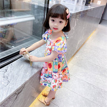Children's Chiffon Cute Rabbit Graffiti Puff Sleeve Dress - Bay Buy Shopping