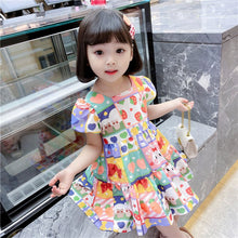 Children's Chiffon Cute Rabbit Graffiti Puff Sleeve Dress - Bay Buy Shopping
