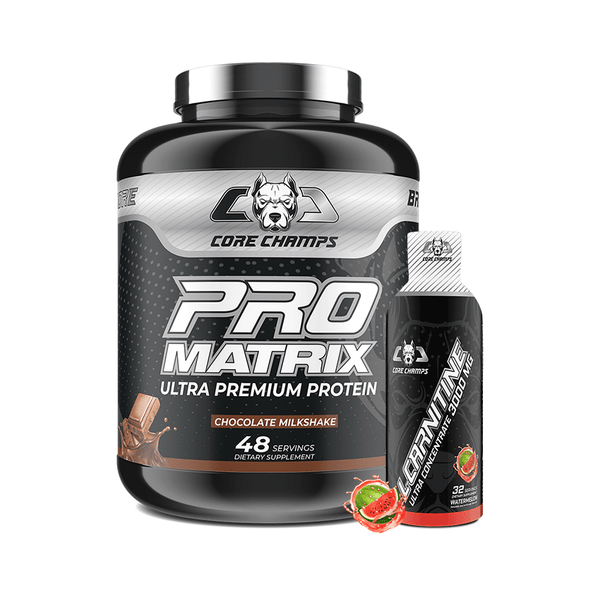 Core Champs Bundle - L Carnitine Liquid 3000mg Watermelon + Protein Matrix 5lb Chocolate - Bay Buy Shopping