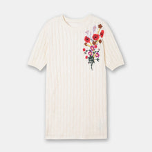 Cotton Knitted Dress Flower Embroidery Twisted Round Neck - Bay Buy Shopping