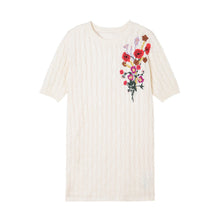 Cotton Knitted Dress Flower Embroidery Twisted Round Neck - Bay Buy Shopping