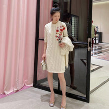 Cotton Knitted Dress Flower Embroidery Twisted Round Neck - Bay Buy Shopping