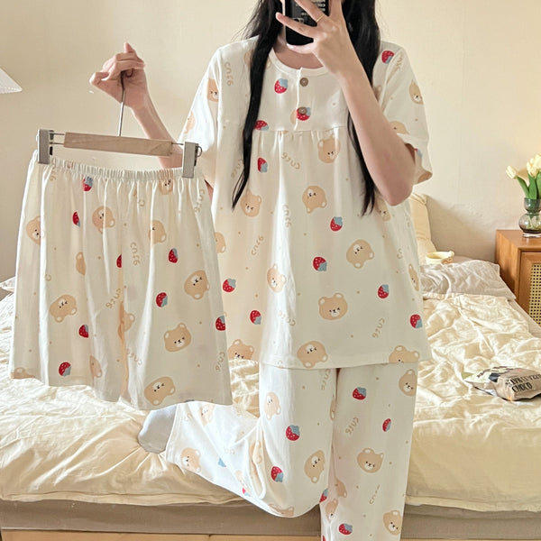 Cotton Three - piece Pajamas For Women Spring And Summer - Bay Buy Shopping
