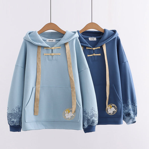 Women's Fashion Wave Print Fleece Hoodie